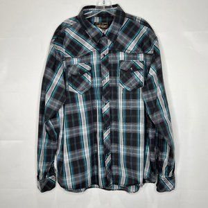 Red Snap Men’s Shirt sz 2XL Black Pearl Snap Western Rock a Billy Rodeo Plaid